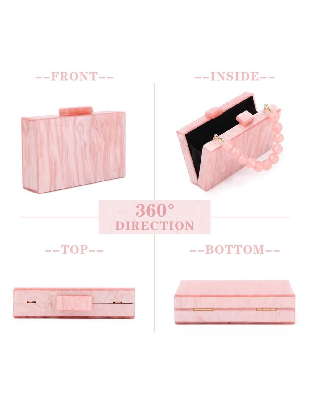 New Pink Acrylic Clutch Purse Formal Wedding Evening Handbag Marble Party - Picture 2 of 6